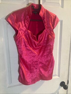 Le Chateau Hot Pink Satin Cap Sleeve Blouse